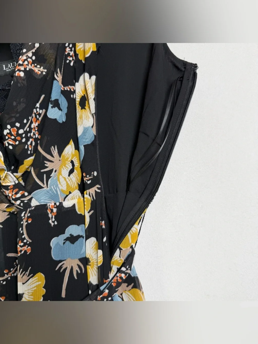 Ralph Lauren Women’s Floral Tiered Georgette Gown Sz 16 Romantic Lace Trim - Picture 8 of 15